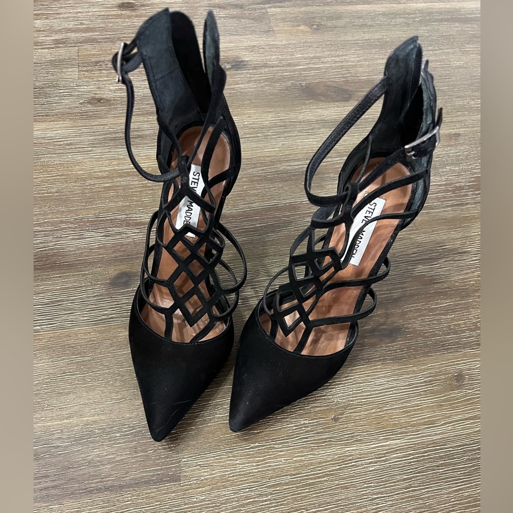 Black suede dress heels